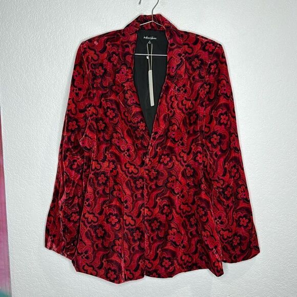 NWT Penny Blazer Red Velvet Floral Retro Size 2XL - Picture 2 of 16